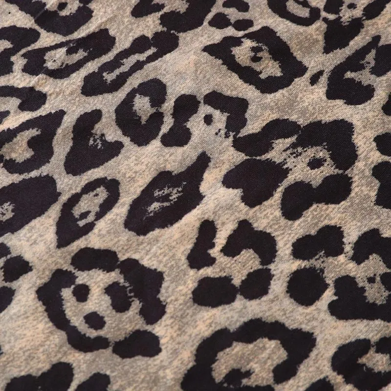 Women's Summer Polyester Leopard Puff-Sleeved T-Shirt