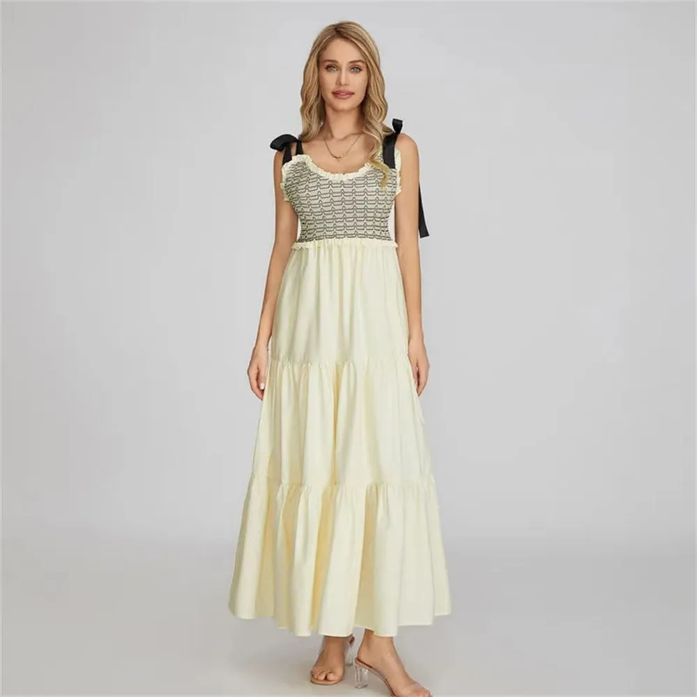 Women's Summer Slip Dress Printed V Neck Sleeveless Lace Up Slim Fit Maxi Dress