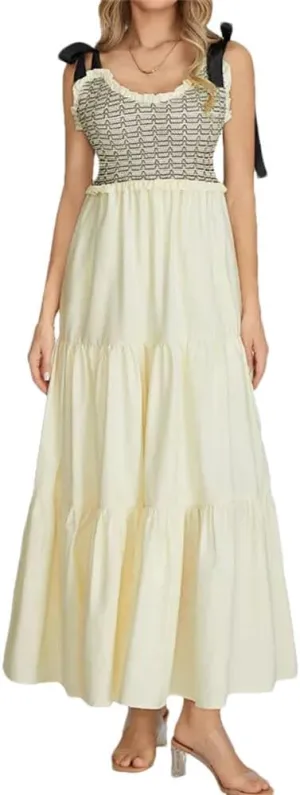 Women's Summer Slip Dress Printed V Neck Sleeveless Lace Up Slim Fit Maxi Dress