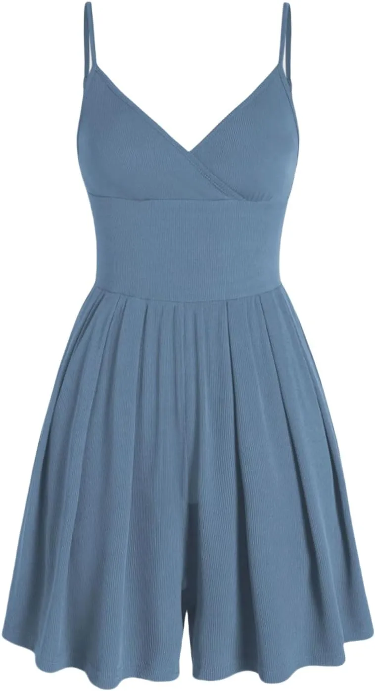 Womens Sundress 2025 Deep V Neck Spaghetti Strap Backless A-Line Dress Casual Beach Midi Dresses