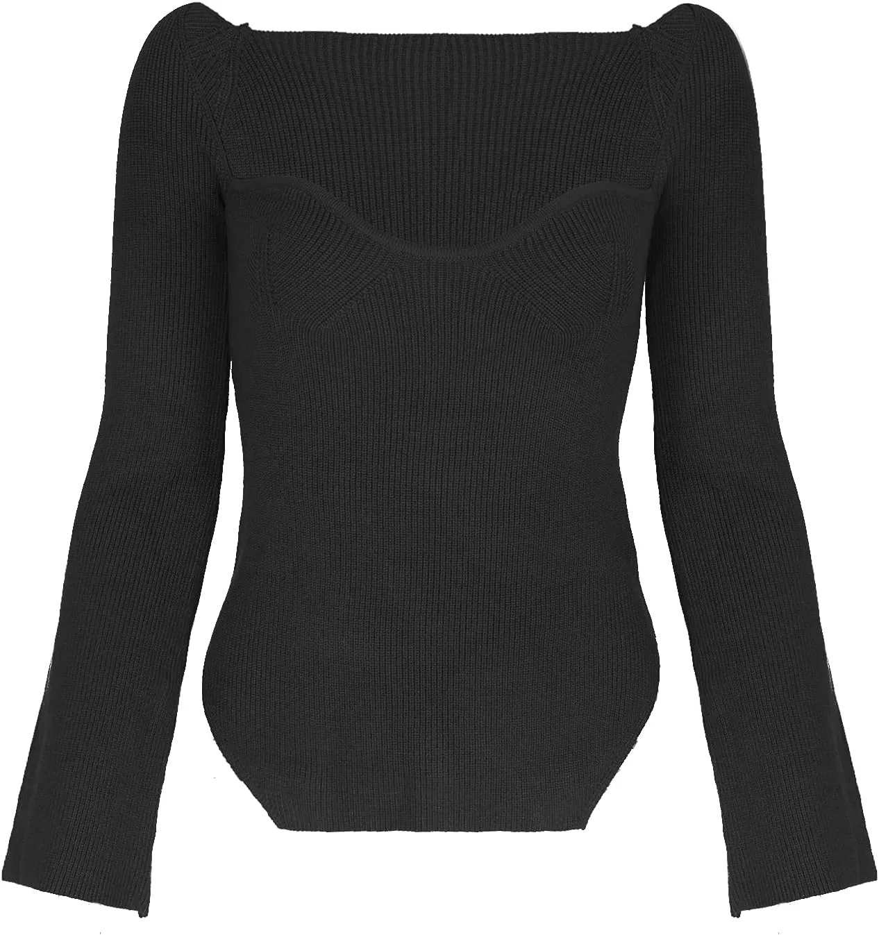 Womens Sweater Tops Sweetheart Neck Ribbed Bustier Corset Knit Long Sleeve Pullover Sweater Top