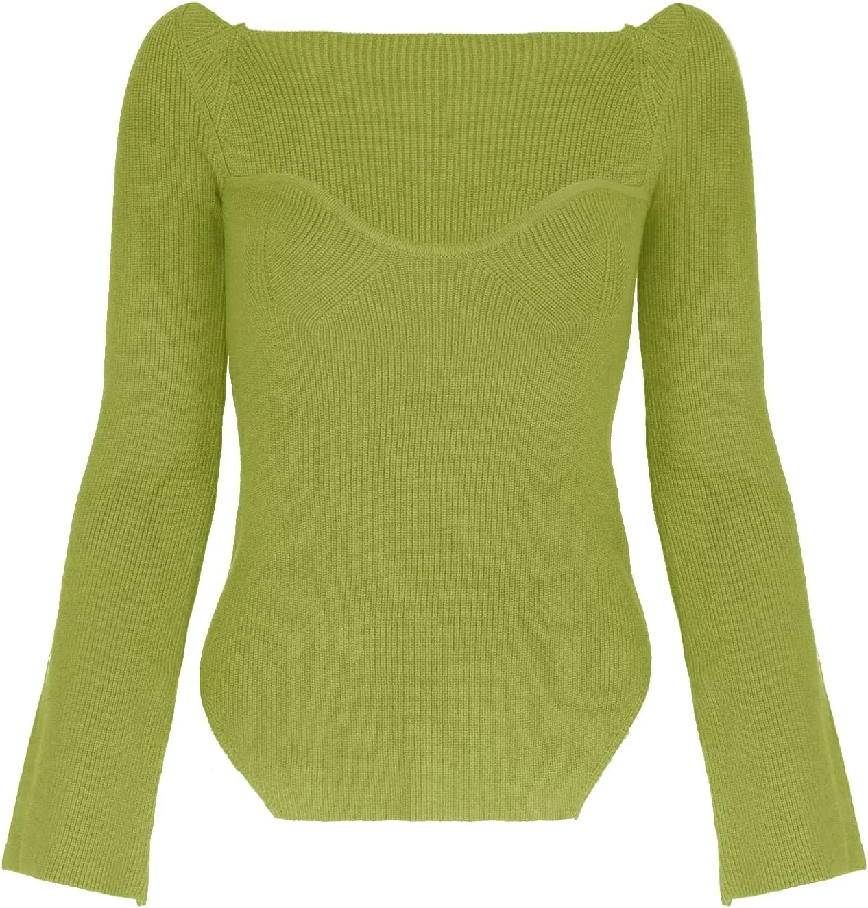Womens Sweater Tops Sweetheart Neck Ribbed Bustier Corset Knit Long Sleeve Pullover Sweater Top