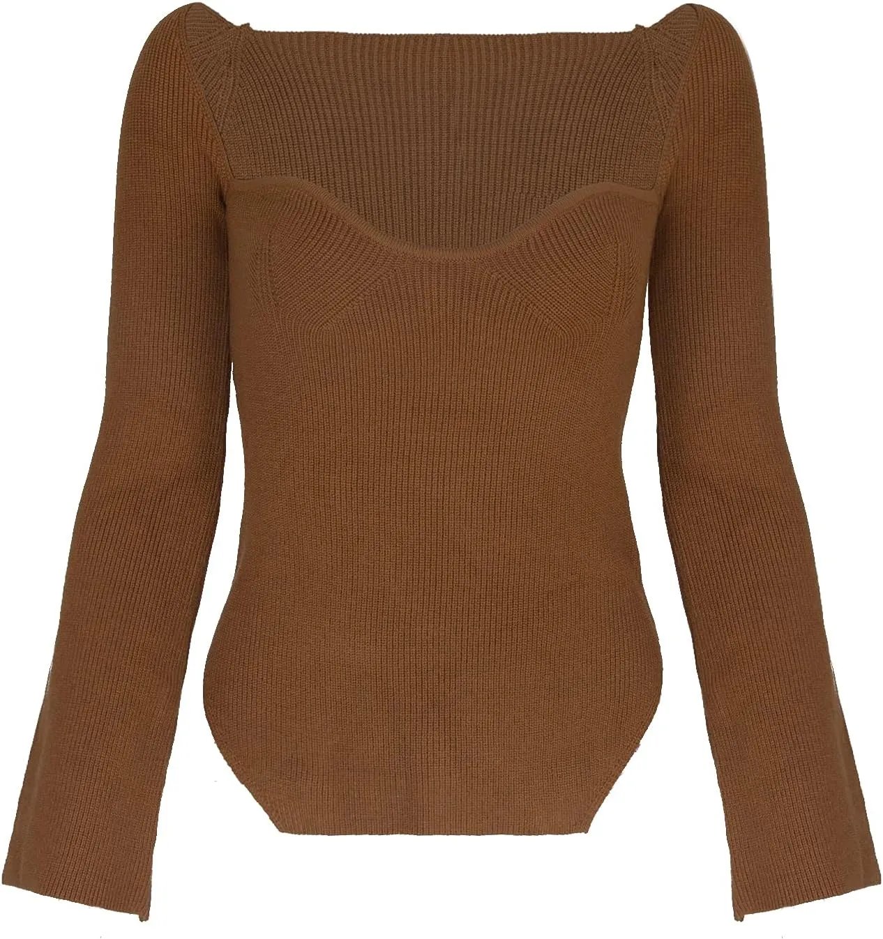 Womens Sweater Tops Sweetheart Neck Ribbed Bustier Corset Knit Long Sleeve Pullover Sweater Top
