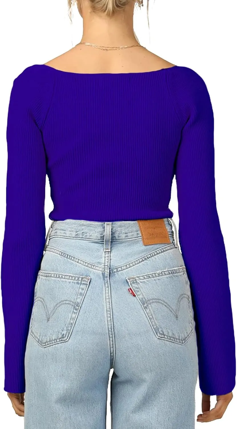 Womens Sweater Tops Sweetheart Neck Ribbed Bustier Corset Knit Long Sleeve Pullover Sweater Top