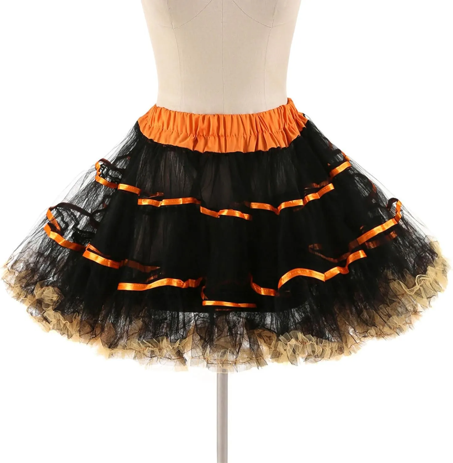 Women's Tiered Tulle Pleated Tutu Skirt Dance Fluffy Performance Dress Elastic Waist Fashion Color Block Mini Skirt