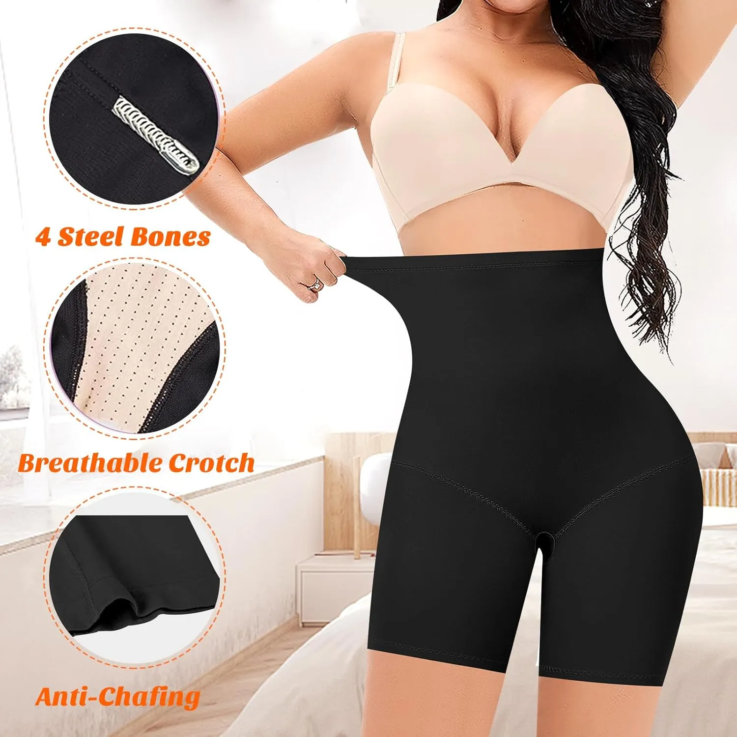 Womens Tummy Control Shapewear Shorts High Waisted Slimming Body Shaper Thigh Slimmer Slip Shorts Under Dresses