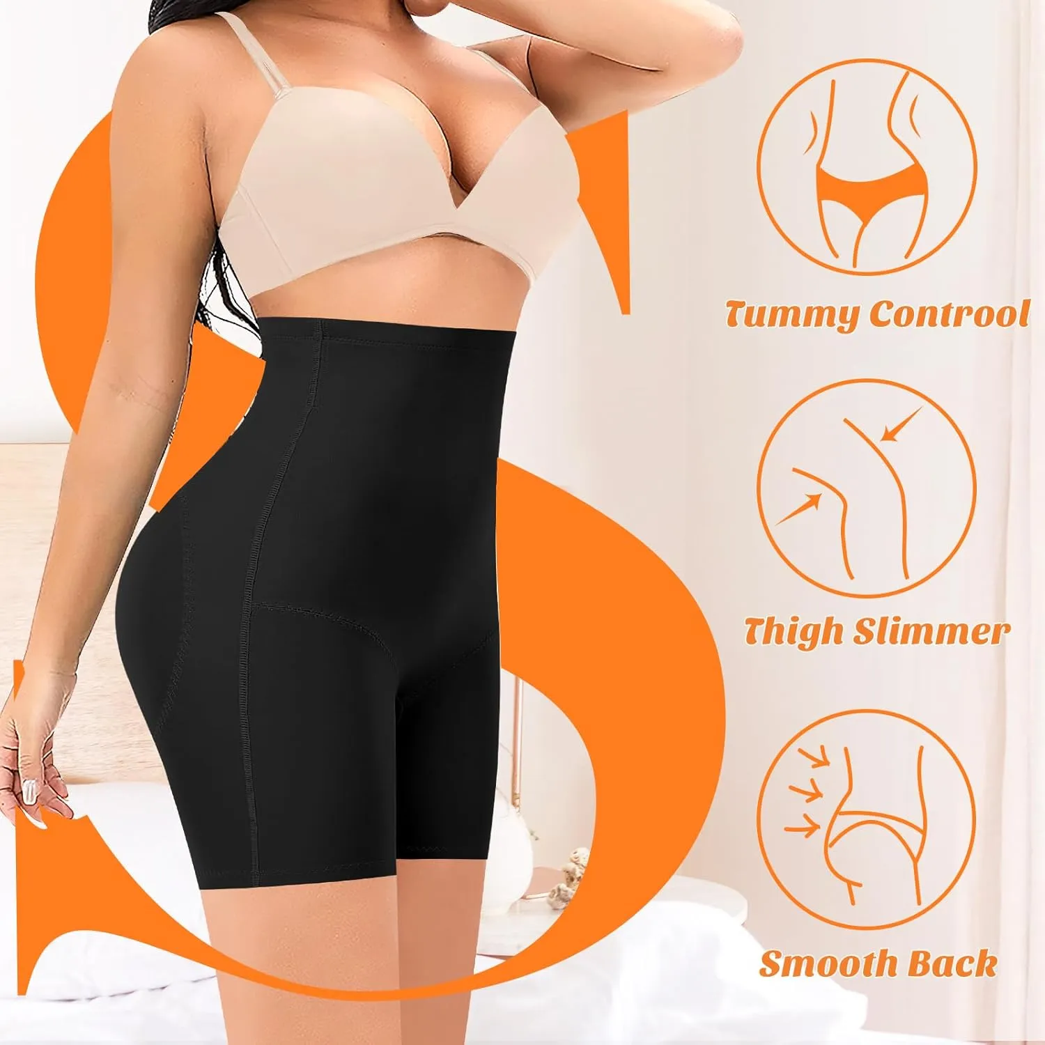 Womens Tummy Control Shapewear Shorts High Waisted Slimming Body Shaper Thigh Slimmer Slip Shorts Under Dresses