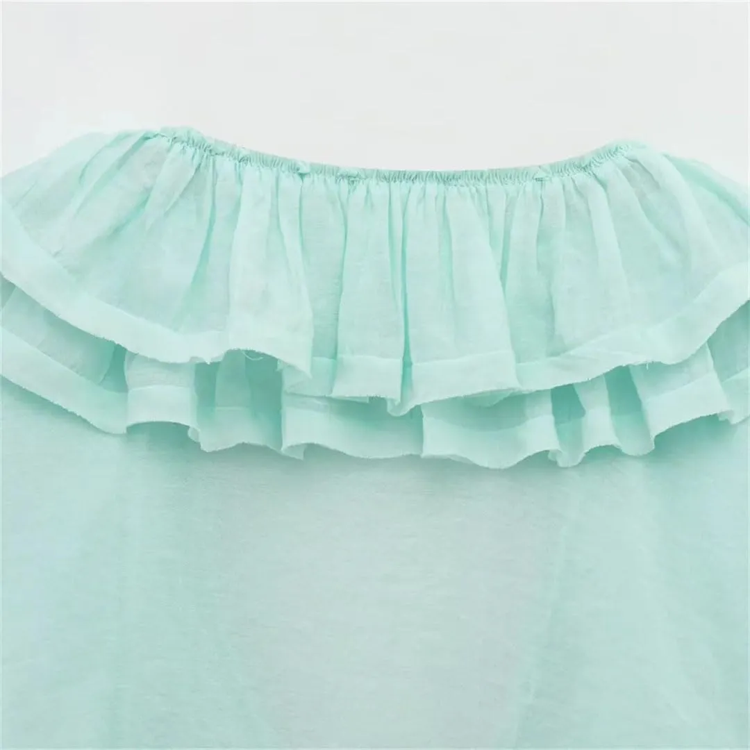 Women's Versatile V-Neck Loose Long Sleeved Ruffled Bow Tie Shirt Top