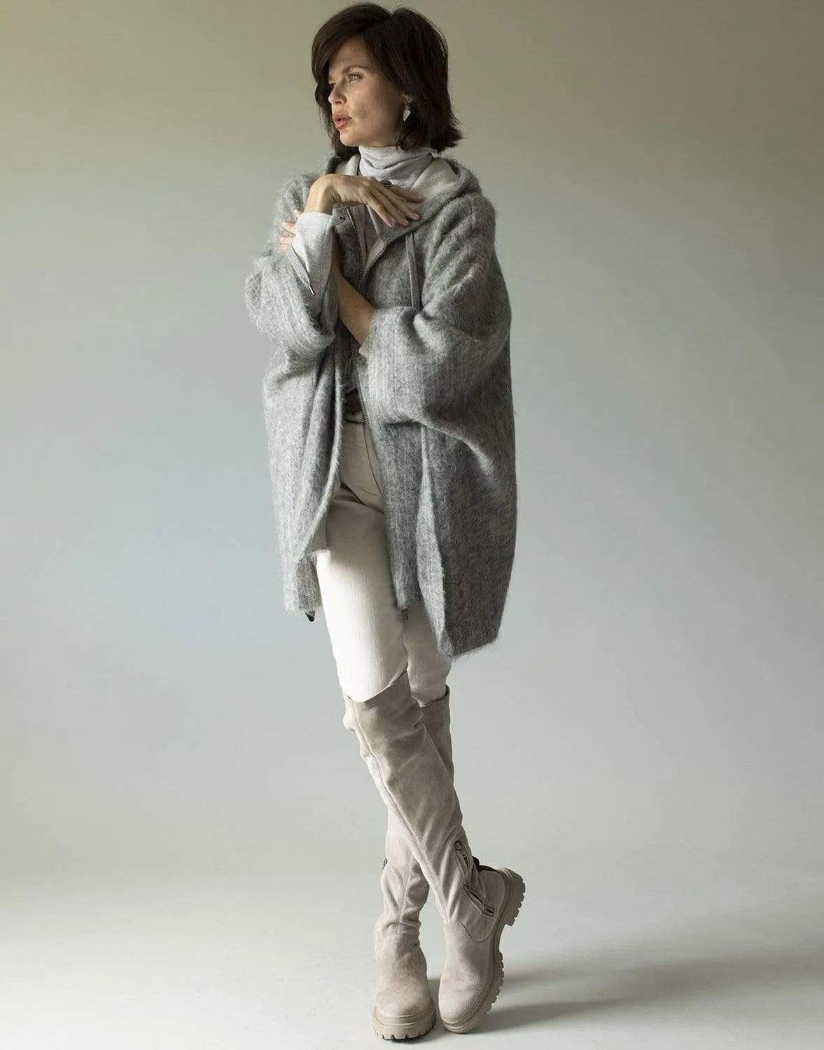 Wool Mohair Hooded Poncho