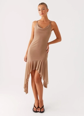 Wool blend Bessie Midi Dress - Beige Bessie Midi Dress - Beige Matte-finish Wrap Glow