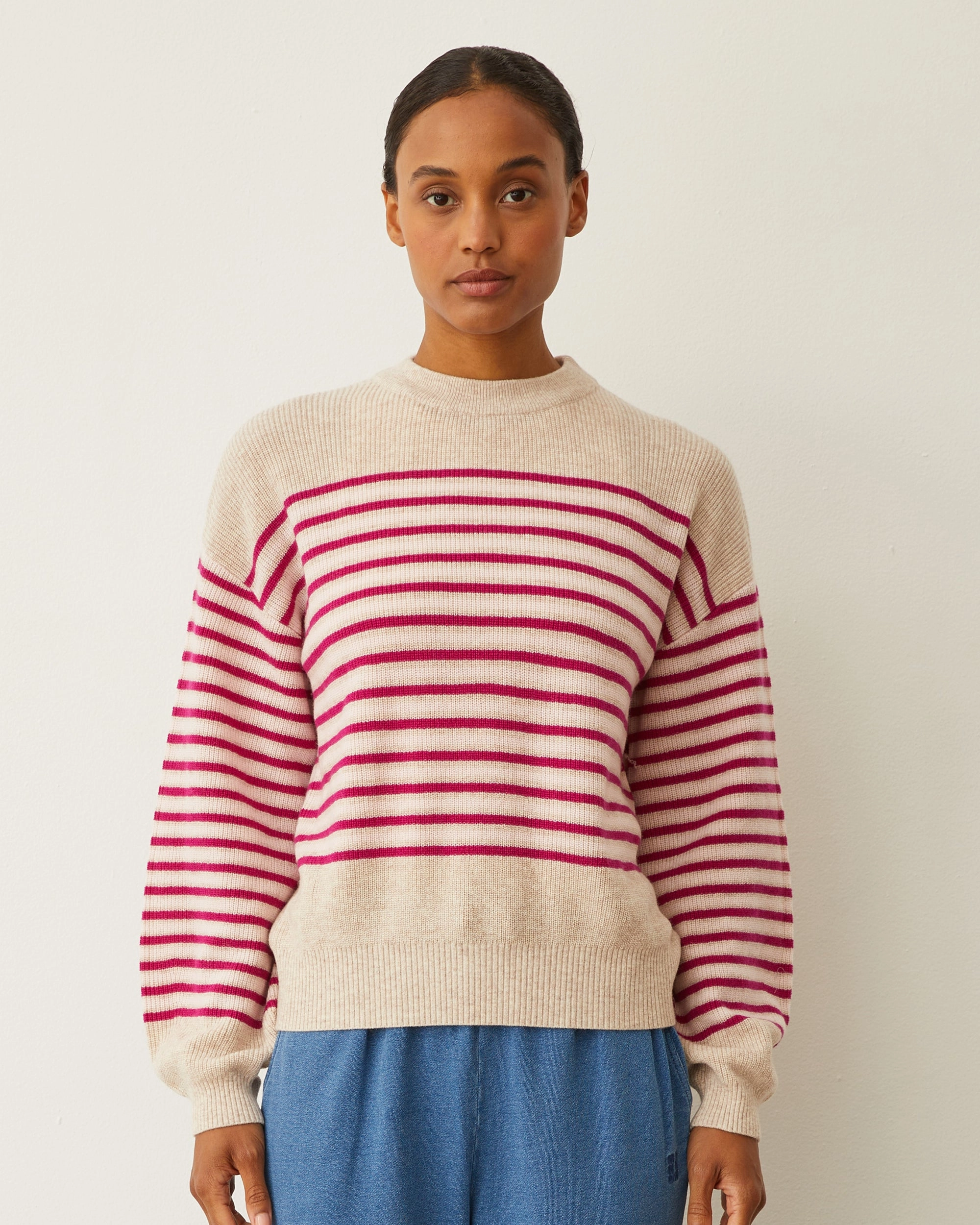 Reflective accents anti static coating Wool Cashmere Stripe Sweater