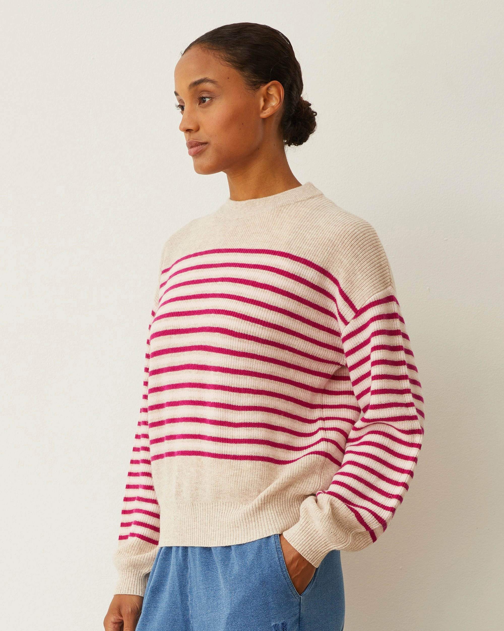 ZeroWaste Construction HiddenZipper Wool Cashmere Stripe Sweater