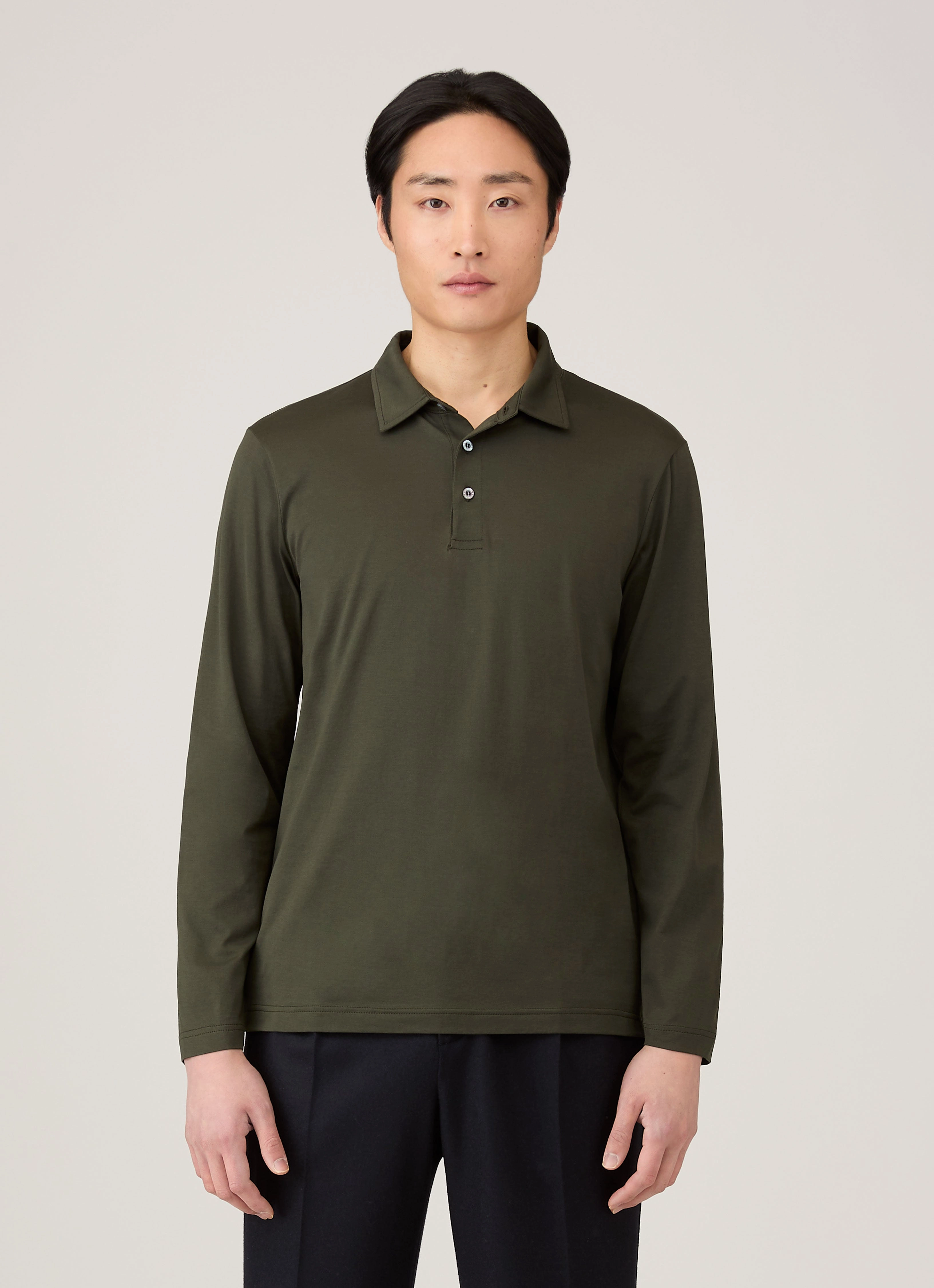 Anti Pilling Surface Men's Long Sleeve Classic Jersey Polo Shirt in Dark Green