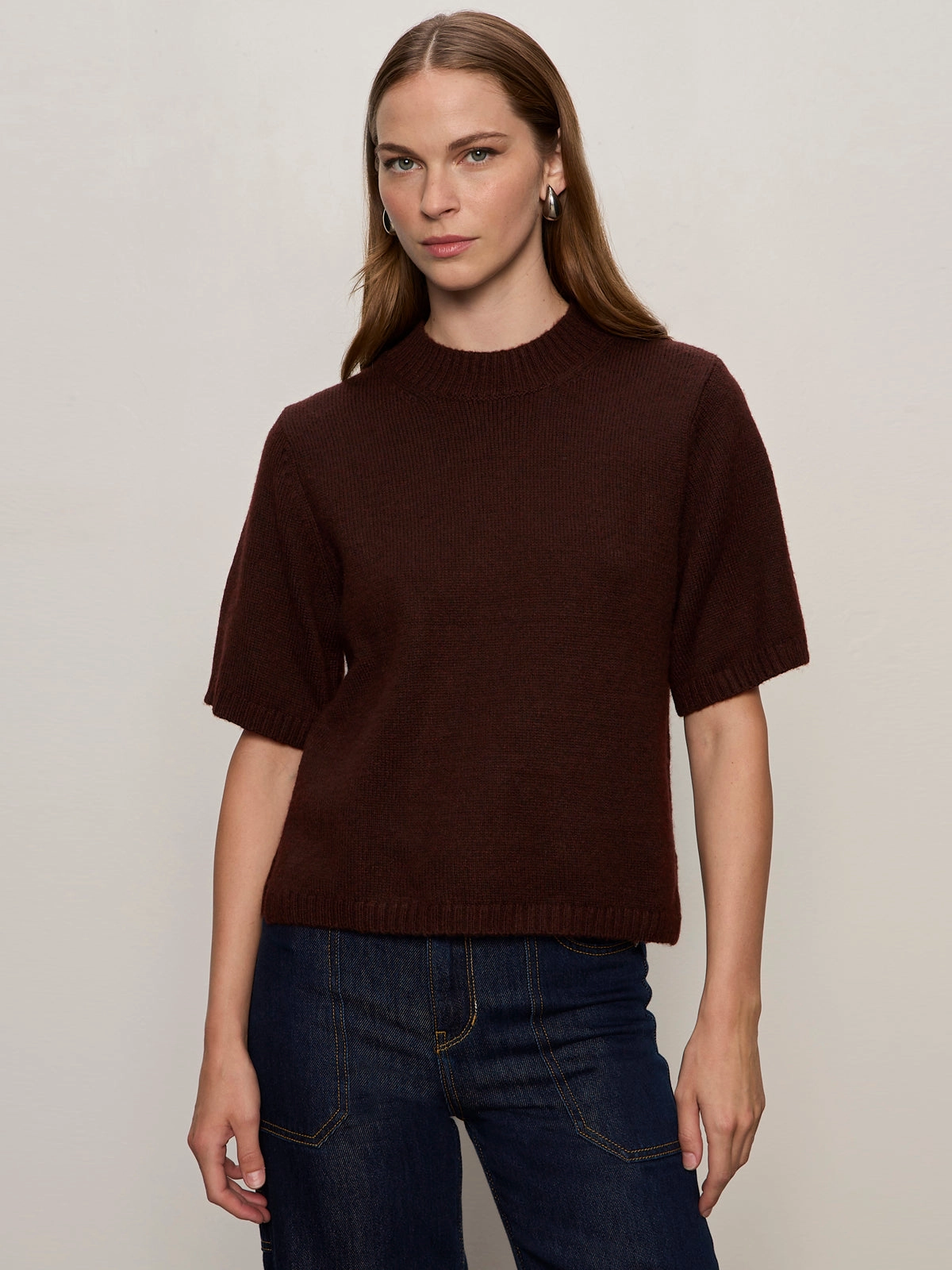 Ventilated Mesh Panel Outdoor Warmth Perfect Sweater Tee Dark Crimson