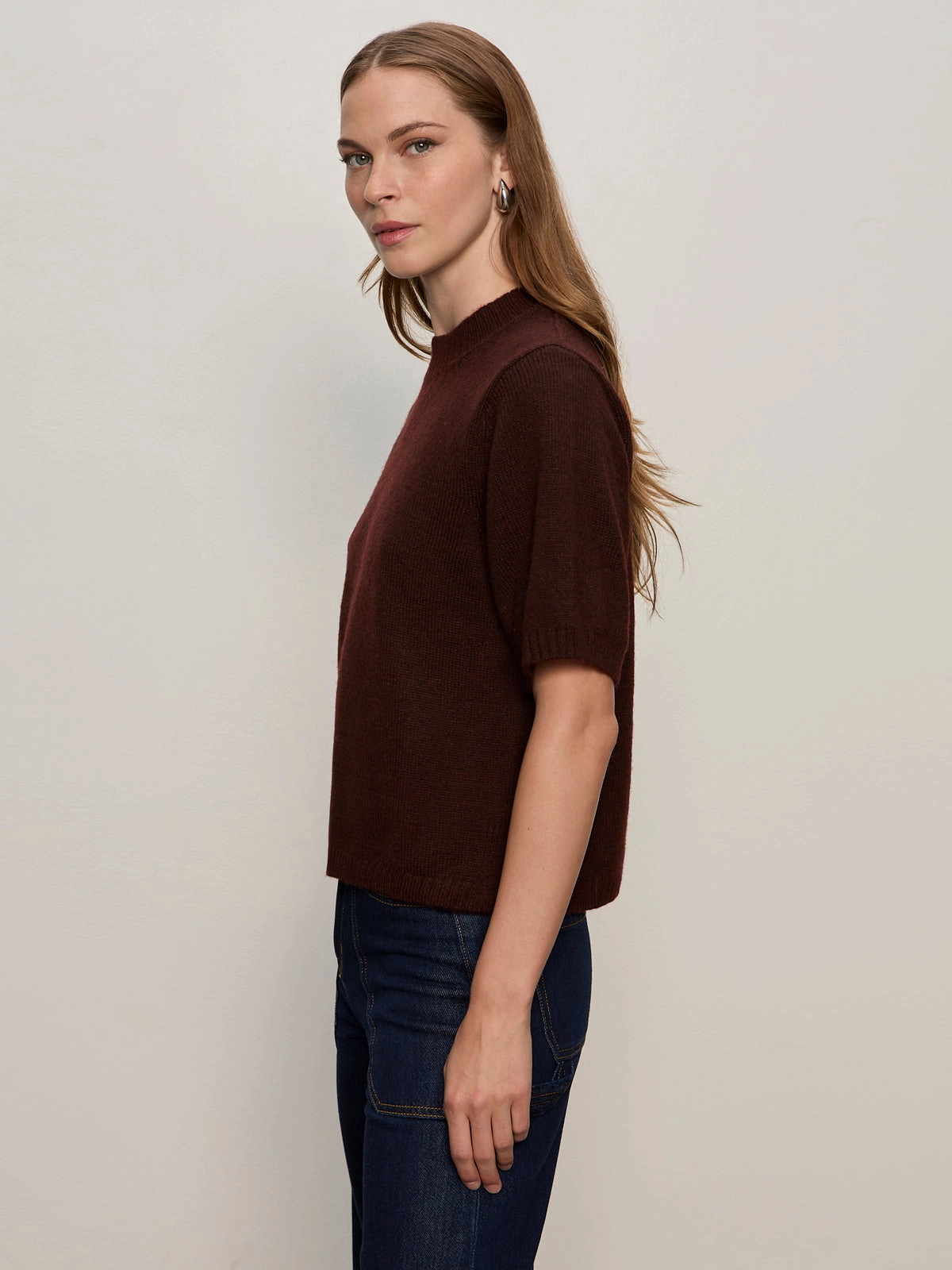 Perfect Sweater Tee Dark Crimson Layered Neckline LowProfile Stitching