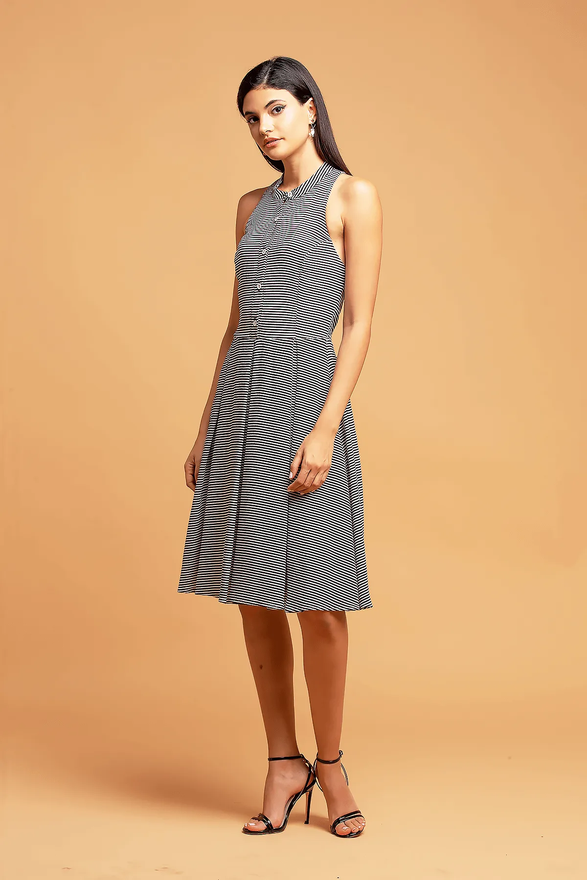 ARIANA Dress - B&W Stripe Work Comfort Relaxed Layer