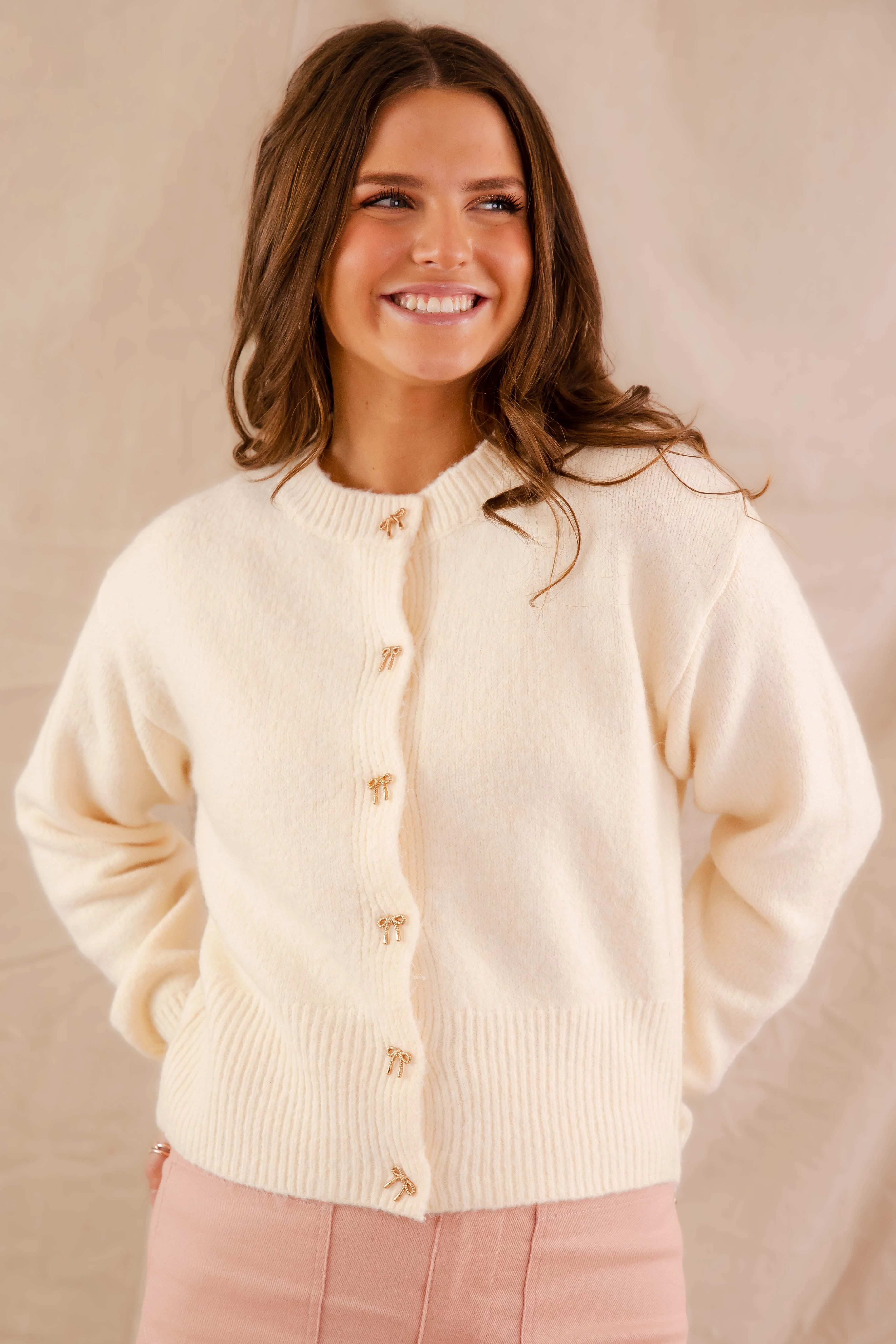 QuickDry Textile Layered Hem Reinforcement Totally Smitten Cardigan-Cream