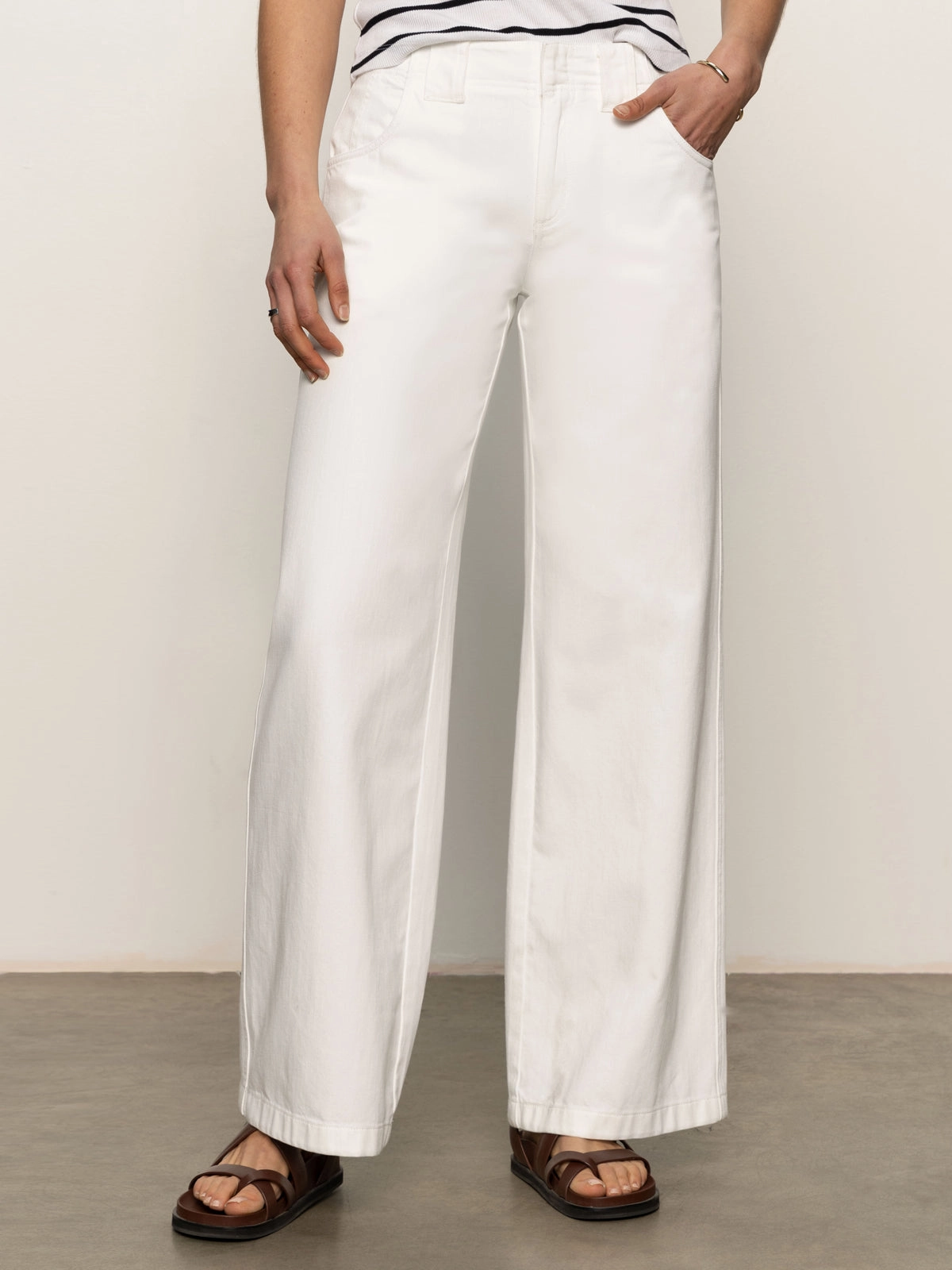 Stylish Waistband Flowy legs Arden Wide Leg Jeans Brilliant White