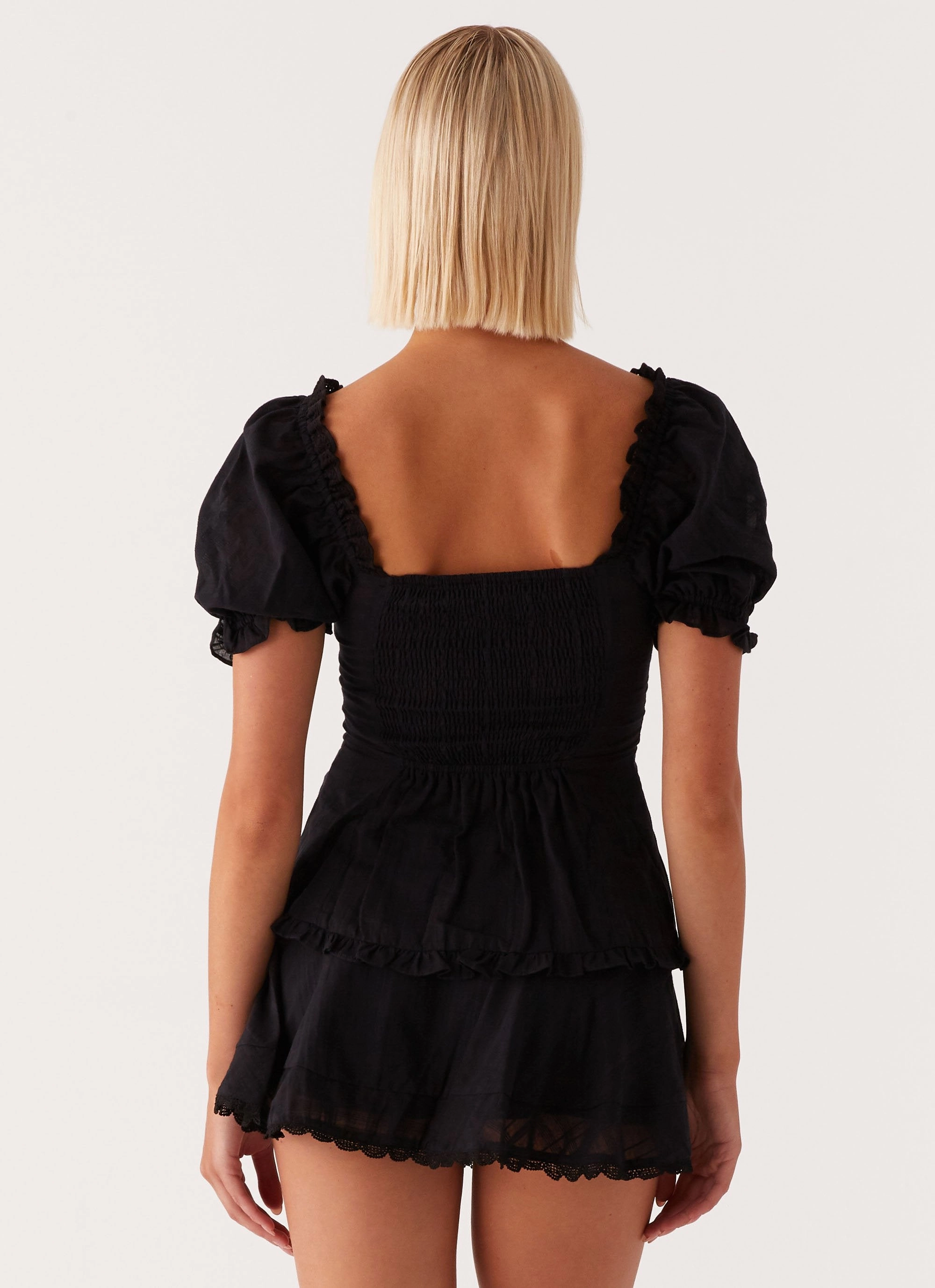 RelaxedNeckline Hundred Percent Puff Sleeve Top - Black
