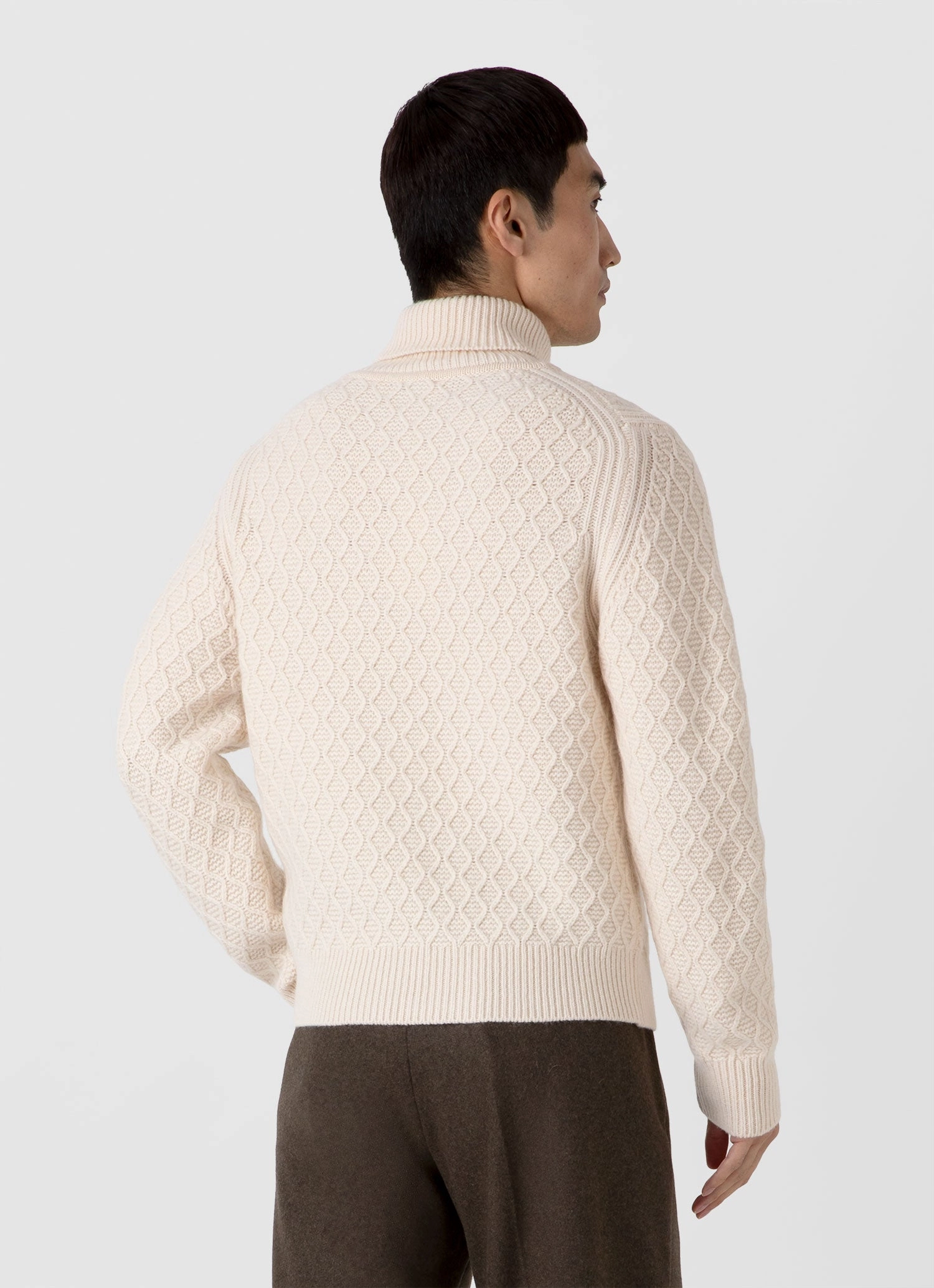 Breezy Day Chill Evening Men's WM Brown Aran Roll Neck in Ecru