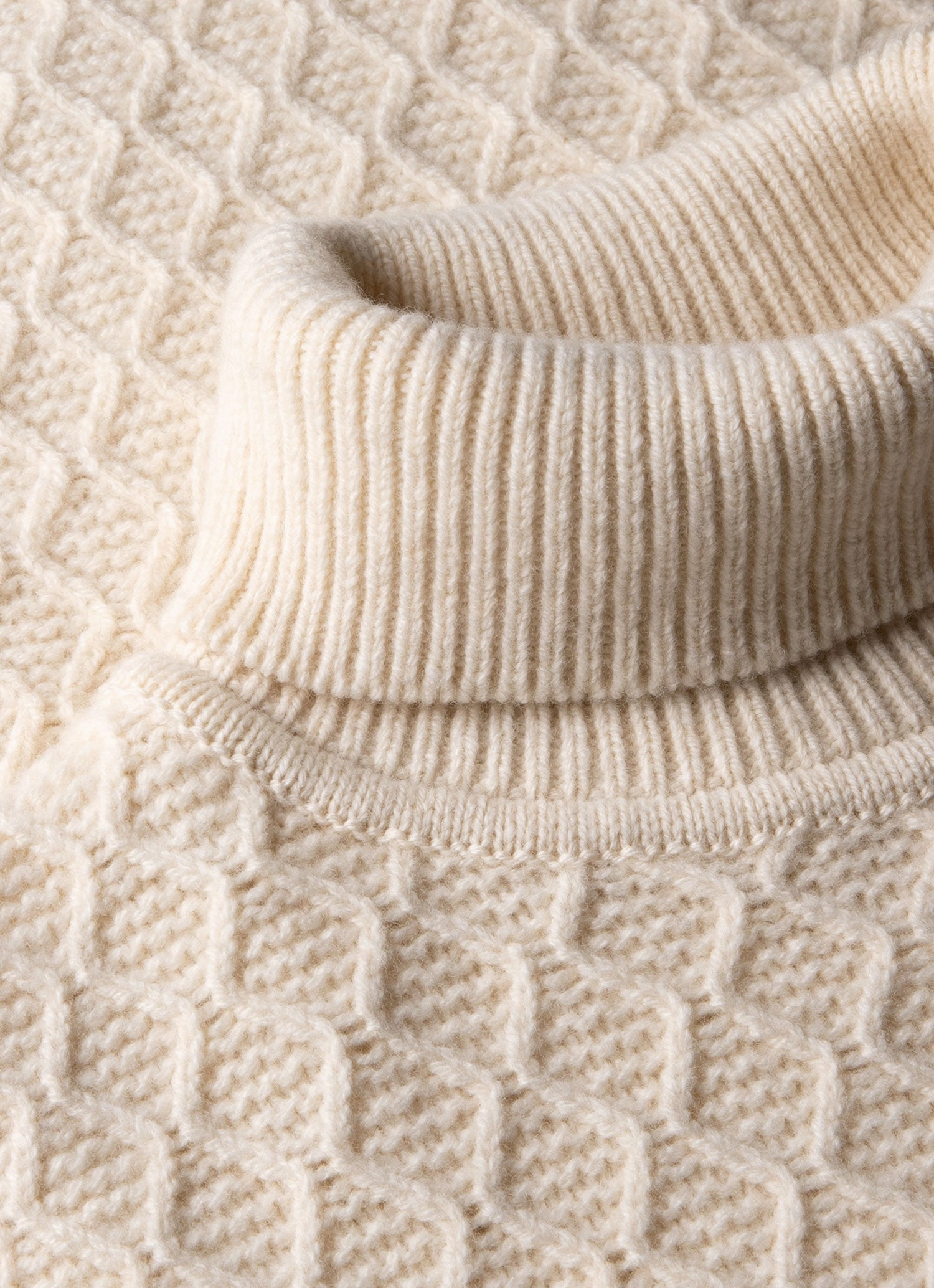 Moisture Wicking Yarn Men's WM Brown Aran Roll Neck in Ecru