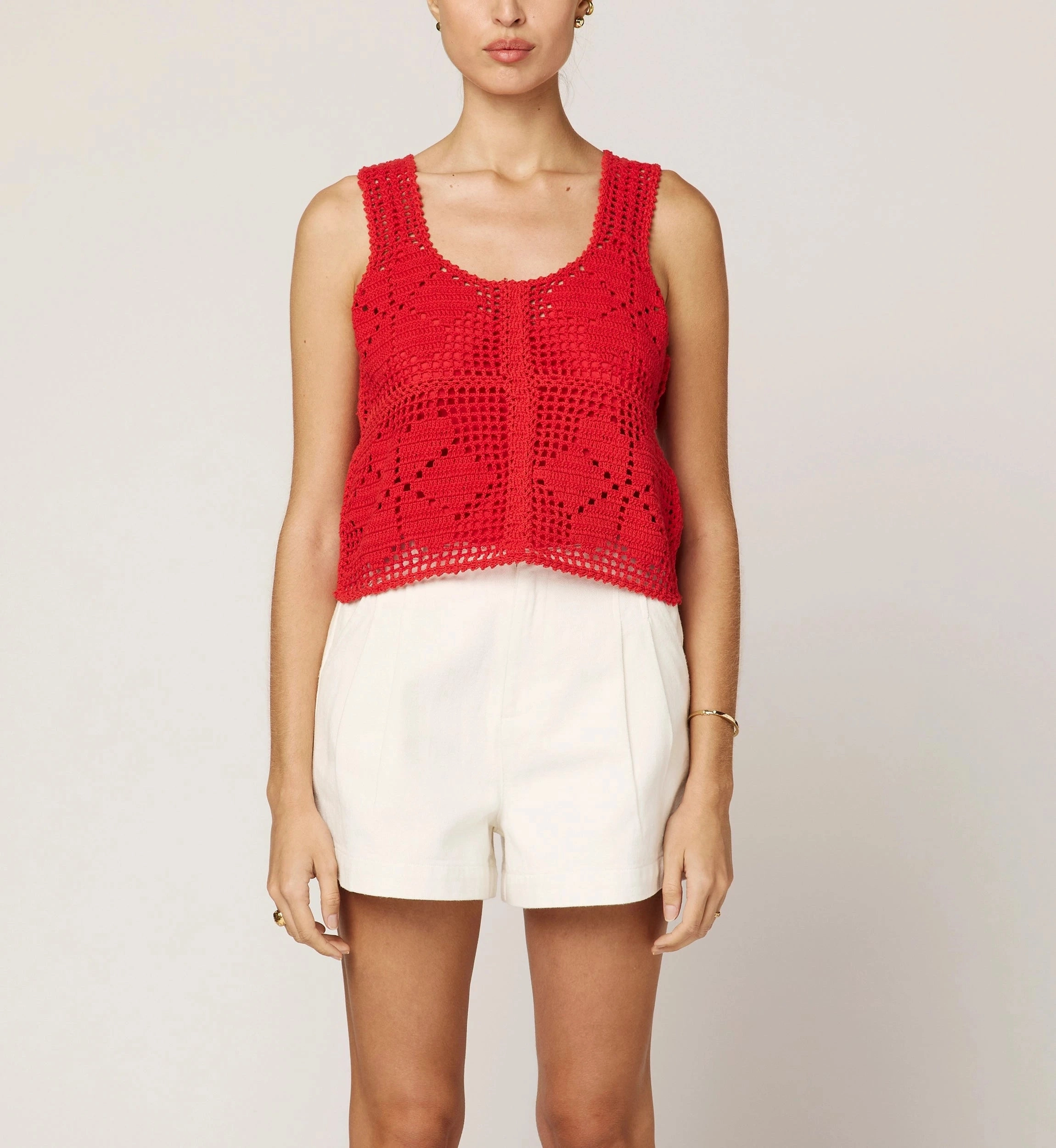 FrictionReducing PreWashed Miyuki Crochet Top | Poppy Red