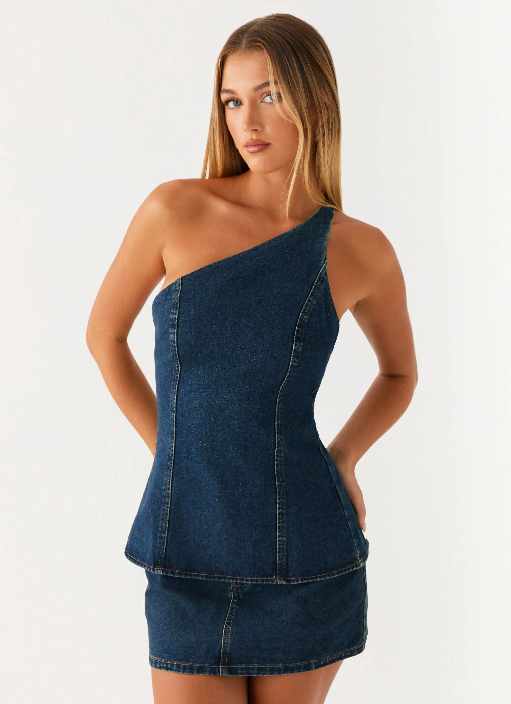 Maysa Low Rise Mini Skirt - Washed Denim No Ride-Up