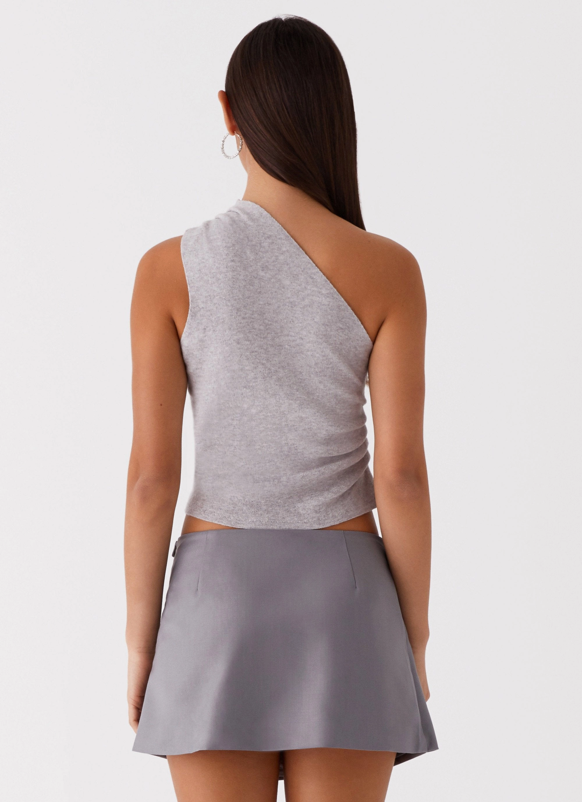Indy One Shoulder Knit Top - Grey AntiOdorTechnology