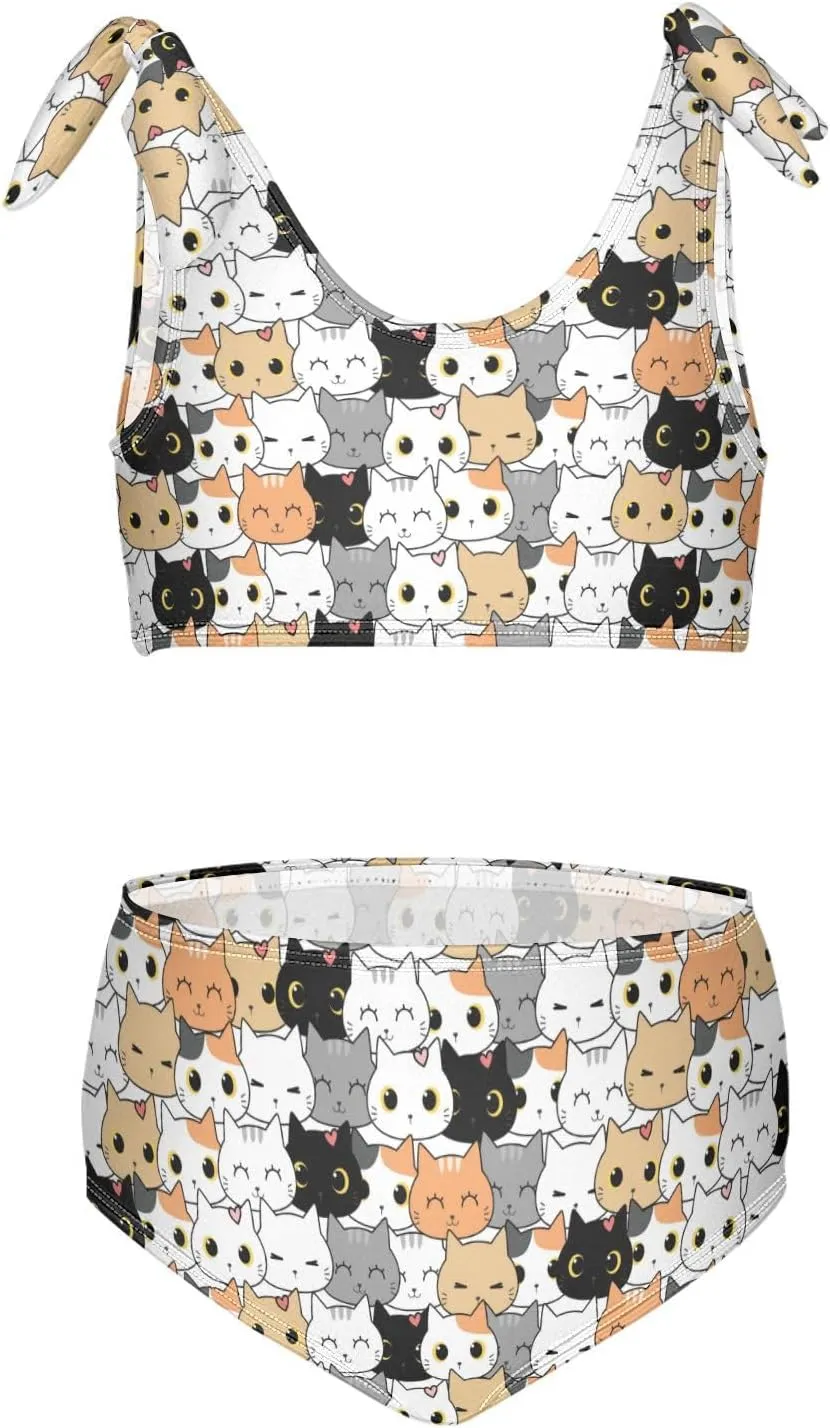 Wusikd Cat Kitten Girls Swimsuits Two Piece Cartoon Swimwear Bikini Set for for Girls Size 9-10
