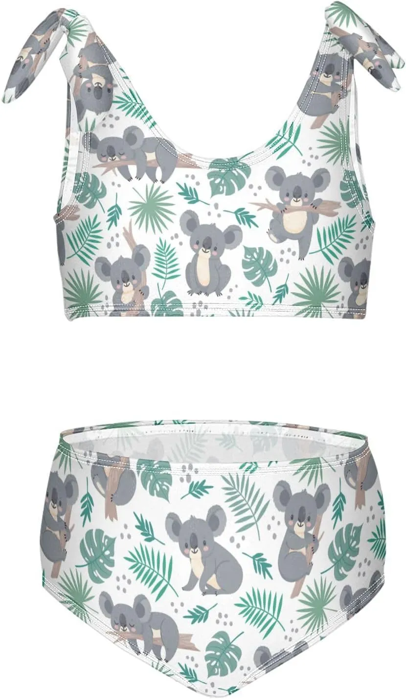 Wusikd Koalas Girls Swimsuits Two Piece Palm Leaves Swimwear Bikini Set for for Girls Size 7-8T