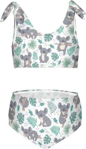 Wusikd Koalas Girls Swimsuits Two Piece Palm Leaves Swimwear Bikini Set for for Girls Size 7-8T