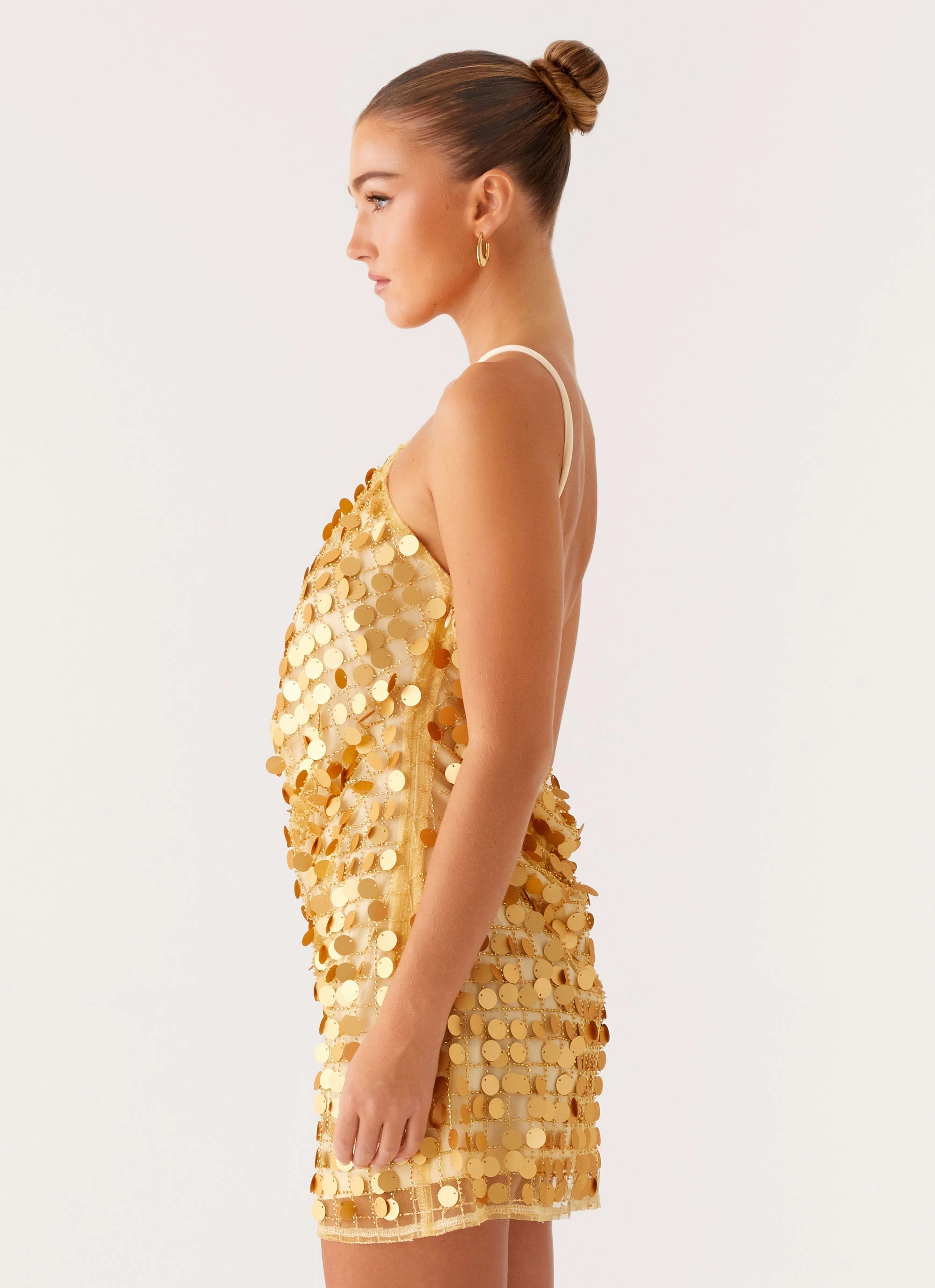 High Neck Vintage-Inspired Xander Sequin Mini Dress - Gold