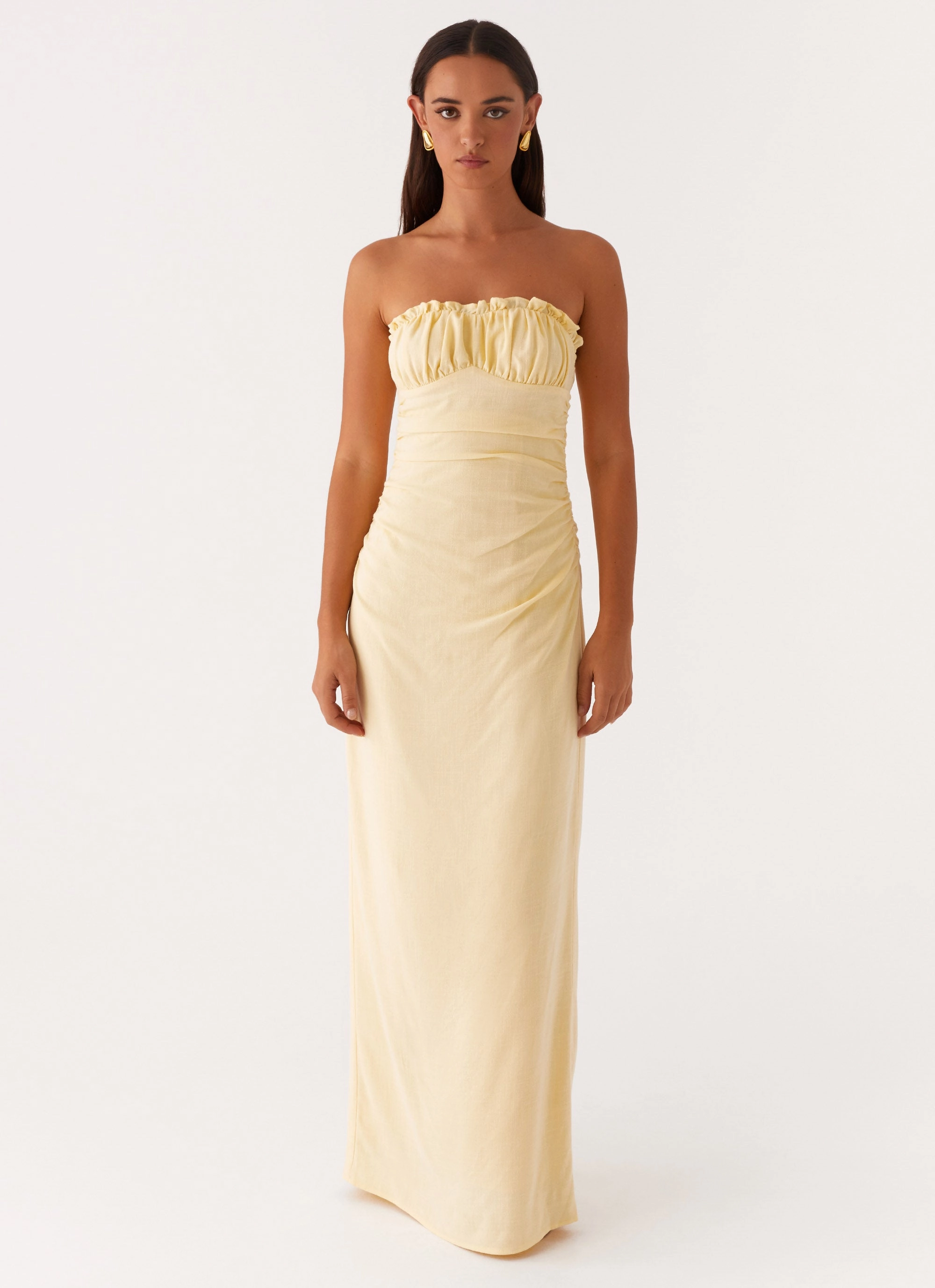 Xena Gathered Maxi Dress - Yellow Casual Essential Basic Warm