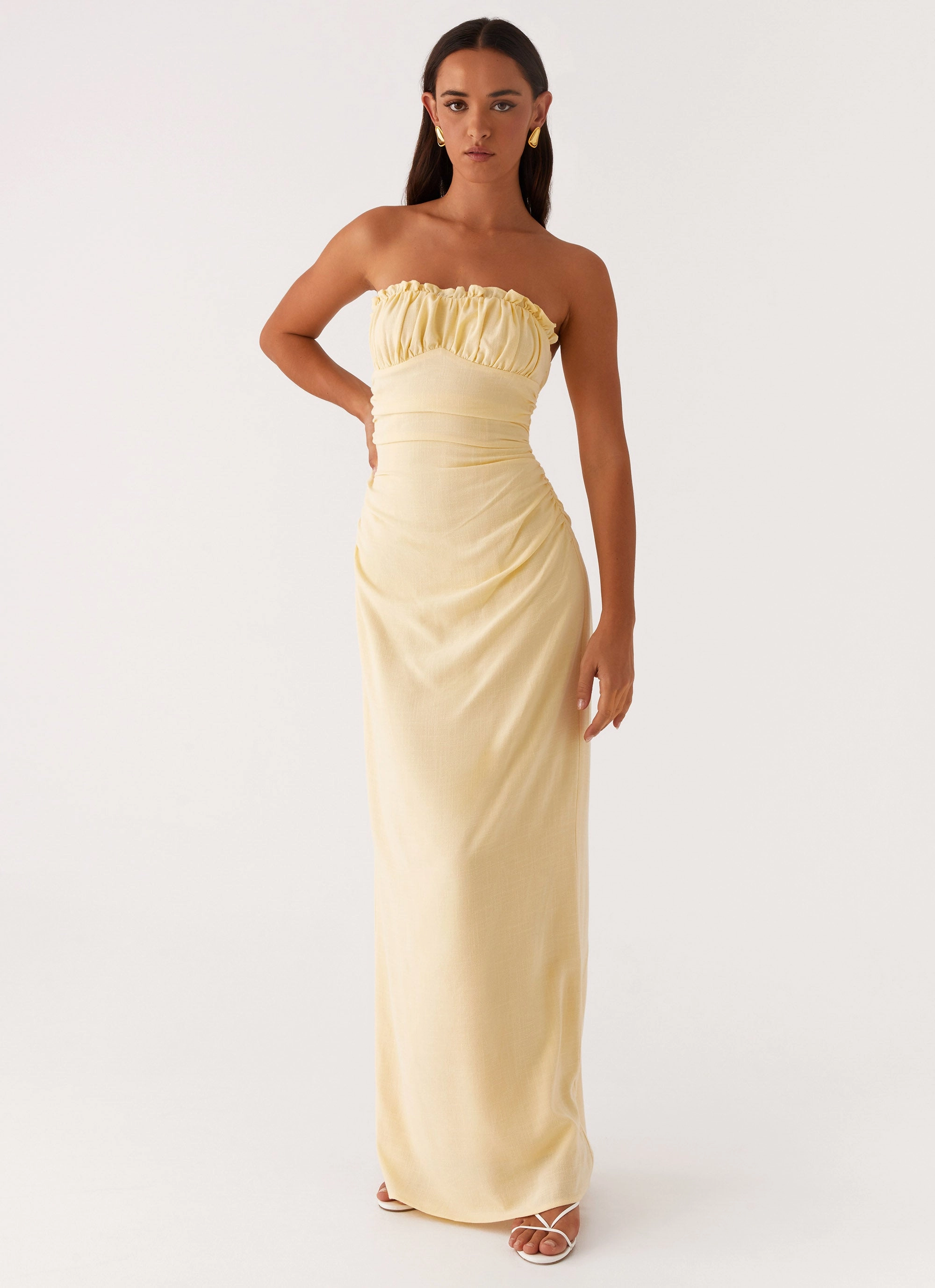 Xena Gathered Maxi Dress - Yellow Tailored Wear Polished Form