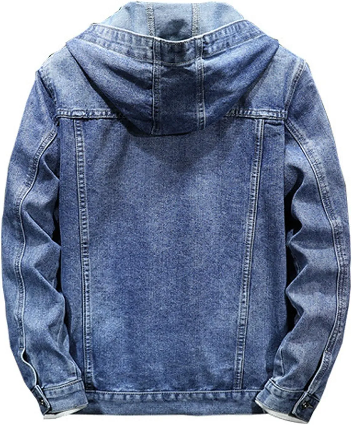 Xiaojmake Men's Distressed Denim Jacket Hooded Button Down Jean Coat Casual Fashion Long Sleeve Trucker Jackets Outwear