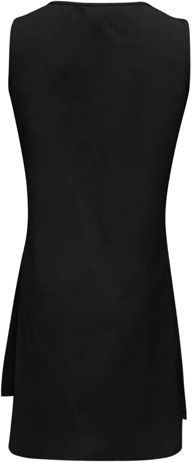 XOWRTE Womens Summer Dresses Beach Cover Up Loose V Neck Sleeveless Sundresses Swimsuit Coverup Button Trim with Pockets