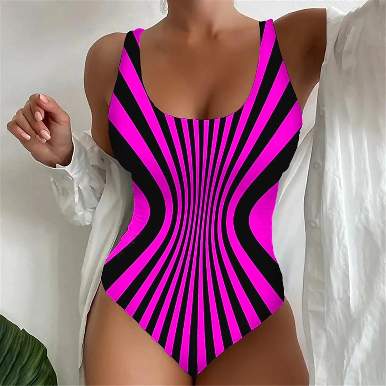 XRCQCAD Women's One Piece Swimsuits Tummy Control Monokini High Waisted Bathing Suit Plus Size Backless Swimwear