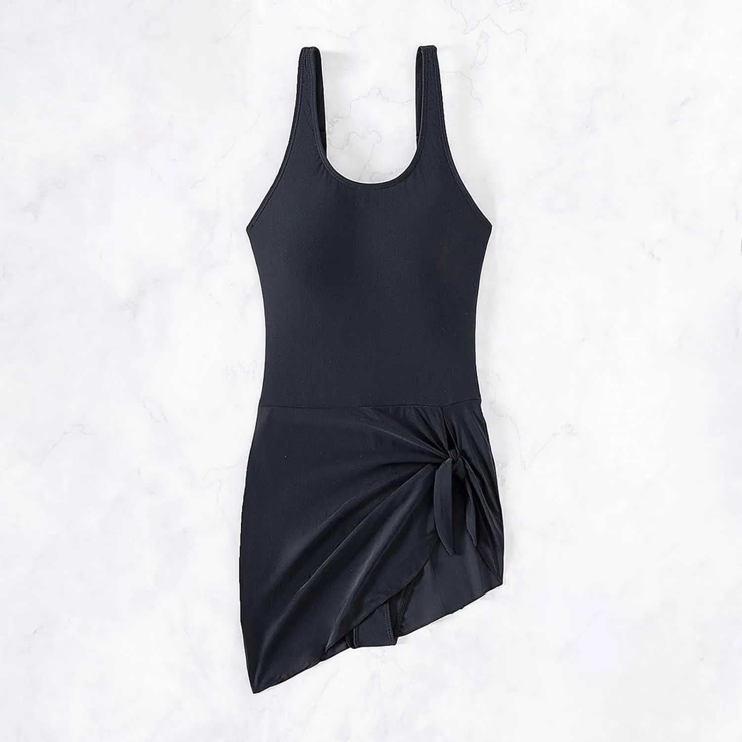 XRCQCAD Women's Solid Swimdress 2024 Summer One Piece Swimsuit Tummy Control Swim Dresses Skirt Beach Bathing Suit