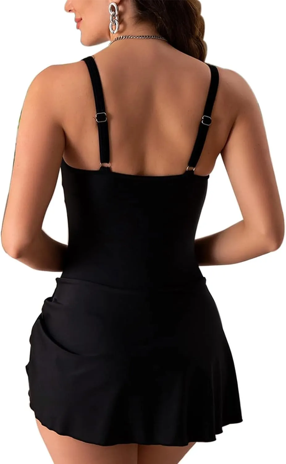 XRCQCAD Women's Solid Swimdress 2024 Summer One Piece Swimsuit Tummy Control Swim Dresses Skirt Beach Bathing Suit