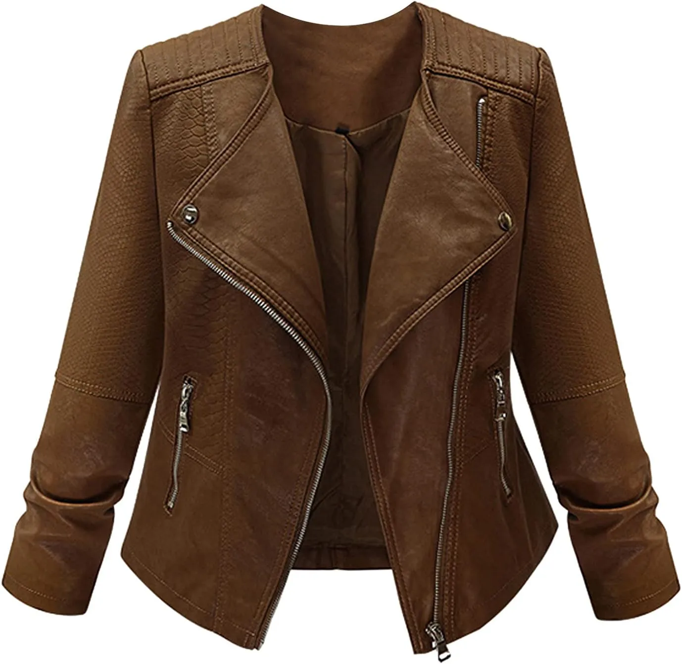 XUETON Women's Fashion Vintage Jacket Faux Suede Leather Long Sleeve Zipper Short Moto Biker Coat Cropped Outerwear