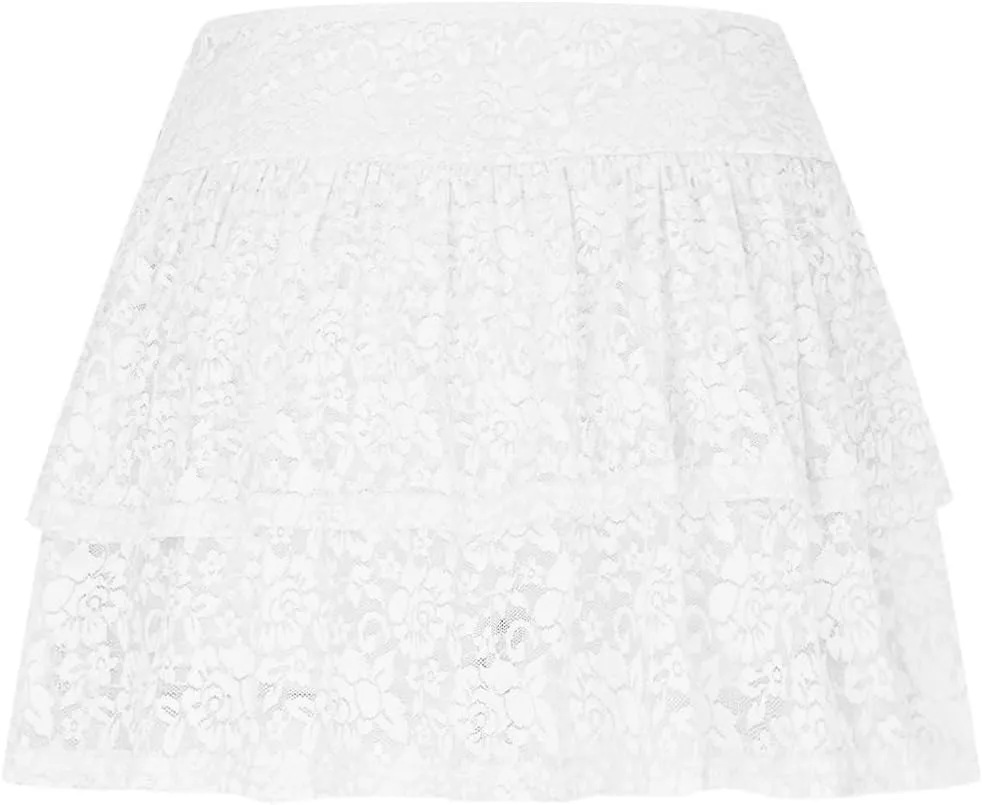 Y2k Lace Mini Skirt for Women Gothic Layering Half Slip Skirt Ruffled Flowy A-Line Skirt Vintage Short Underskirt