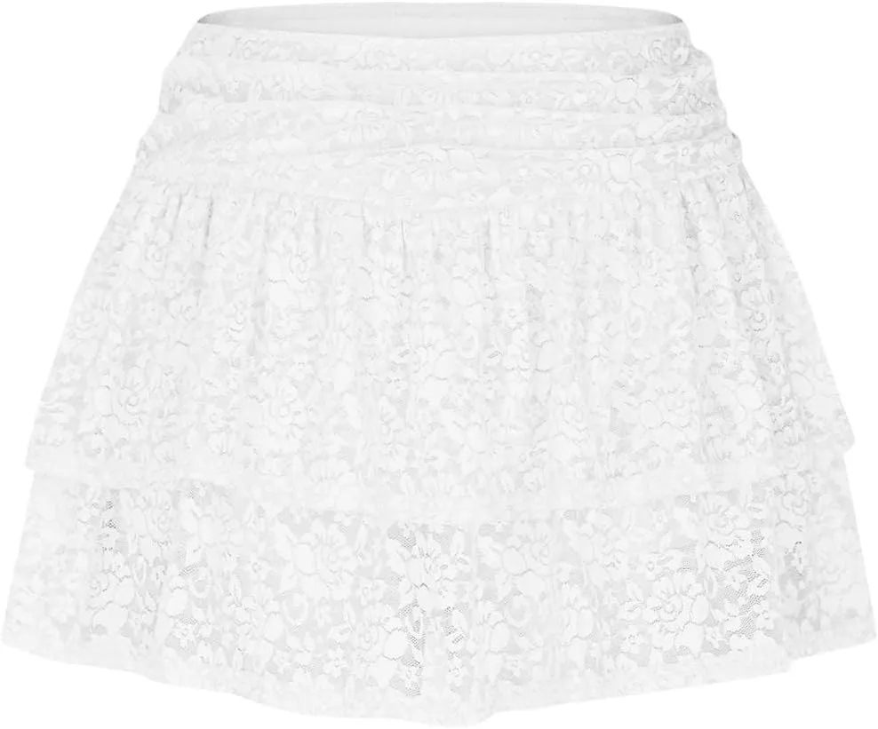Y2k Lace Mini Skirt for Women Gothic Layering Half Slip Skirt Ruffled Flowy A-Line Skirt Vintage Short Underskirt