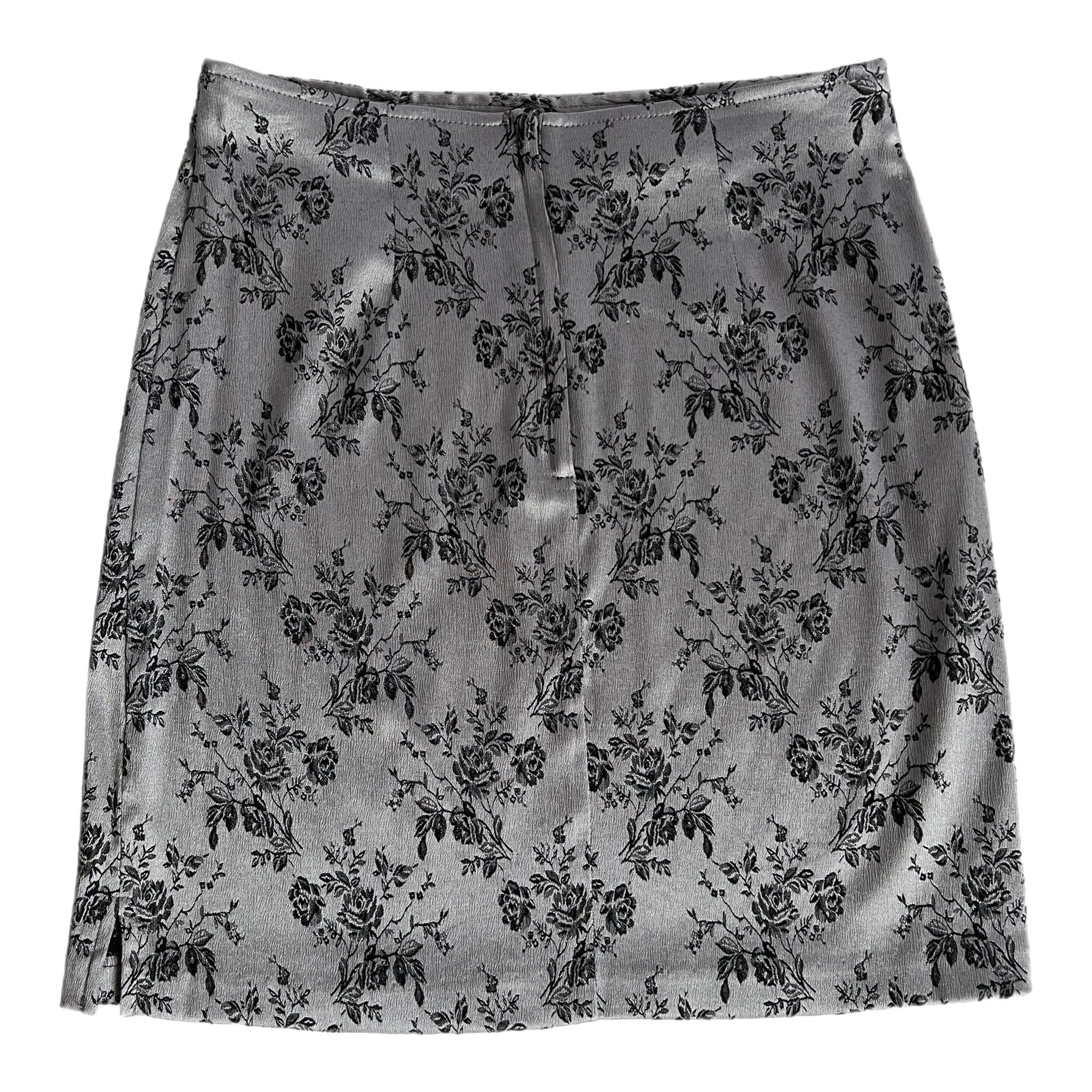 Y2K silver floral mini skirt