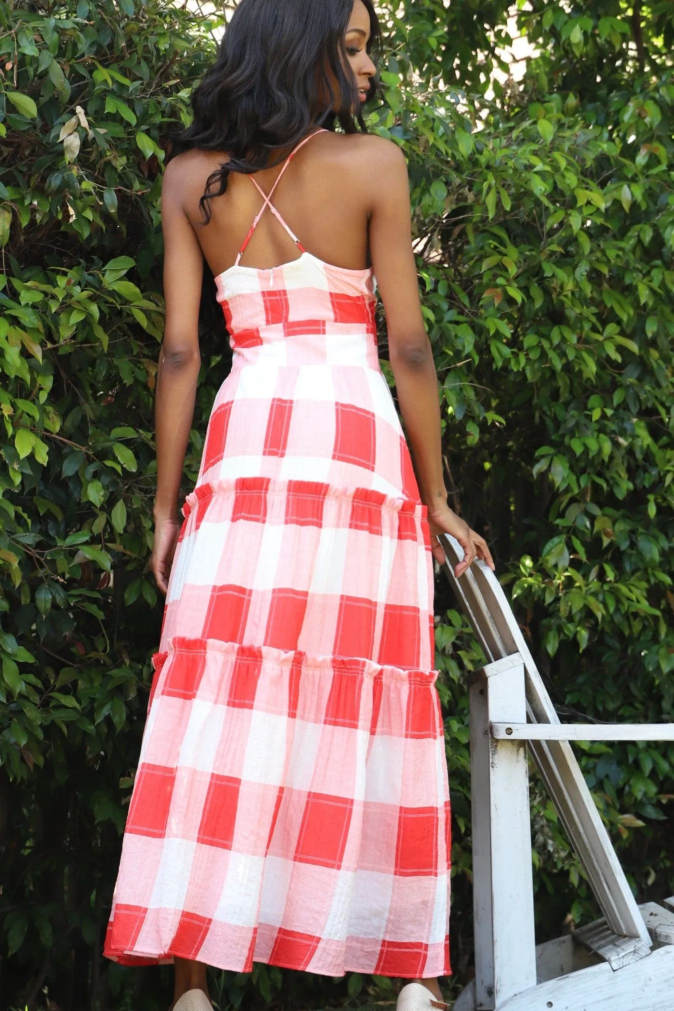 Minimalist fit-and-flare Pose Sweet Yama Dress - Picnic Plaid