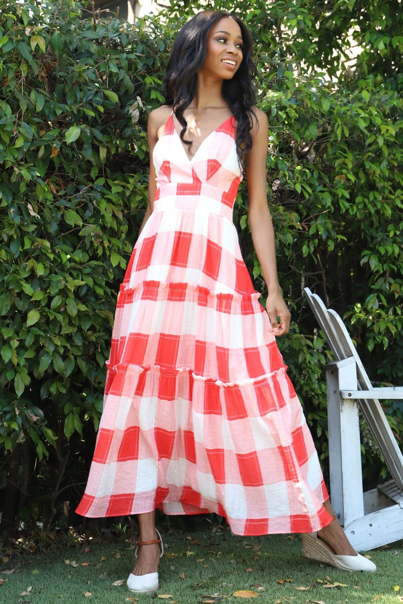 Romantic date dress Comfortable fit for outings Yama Dress - Picnic Plaid