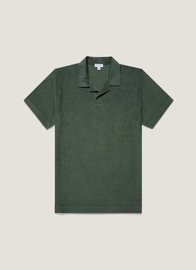 Yarn Dyed Men's Towelling Polo Shirt in Dusk Green Business Meeting Men's Towelling Polo Shirt in Dusk Green