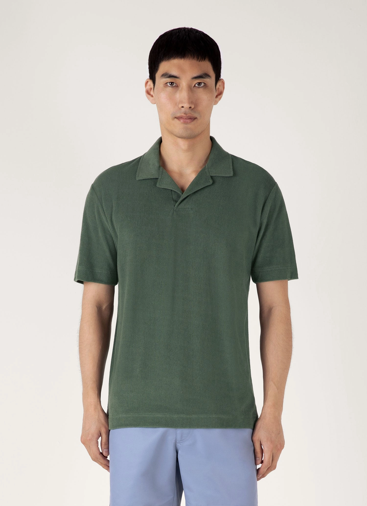 Men's Towelling Polo Shirt in Dusk Green Fashionable Fit Relaxed Shirt