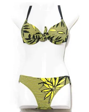 Yellow Flower Single Padded Bra Panty Set - Fancy Bra Panty Set