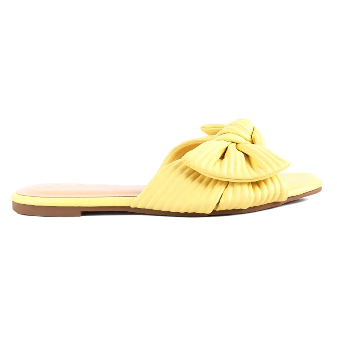 Yellow Textured Bow Slider Flats