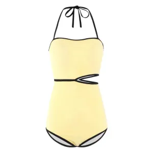 YESMYTOOL  -  2024 New Yellow One Piece Swimsuits Sexy Lace Up Hollow Out Swimwear Female Korean Casual Beachwear Solid Swimsuits For Women
